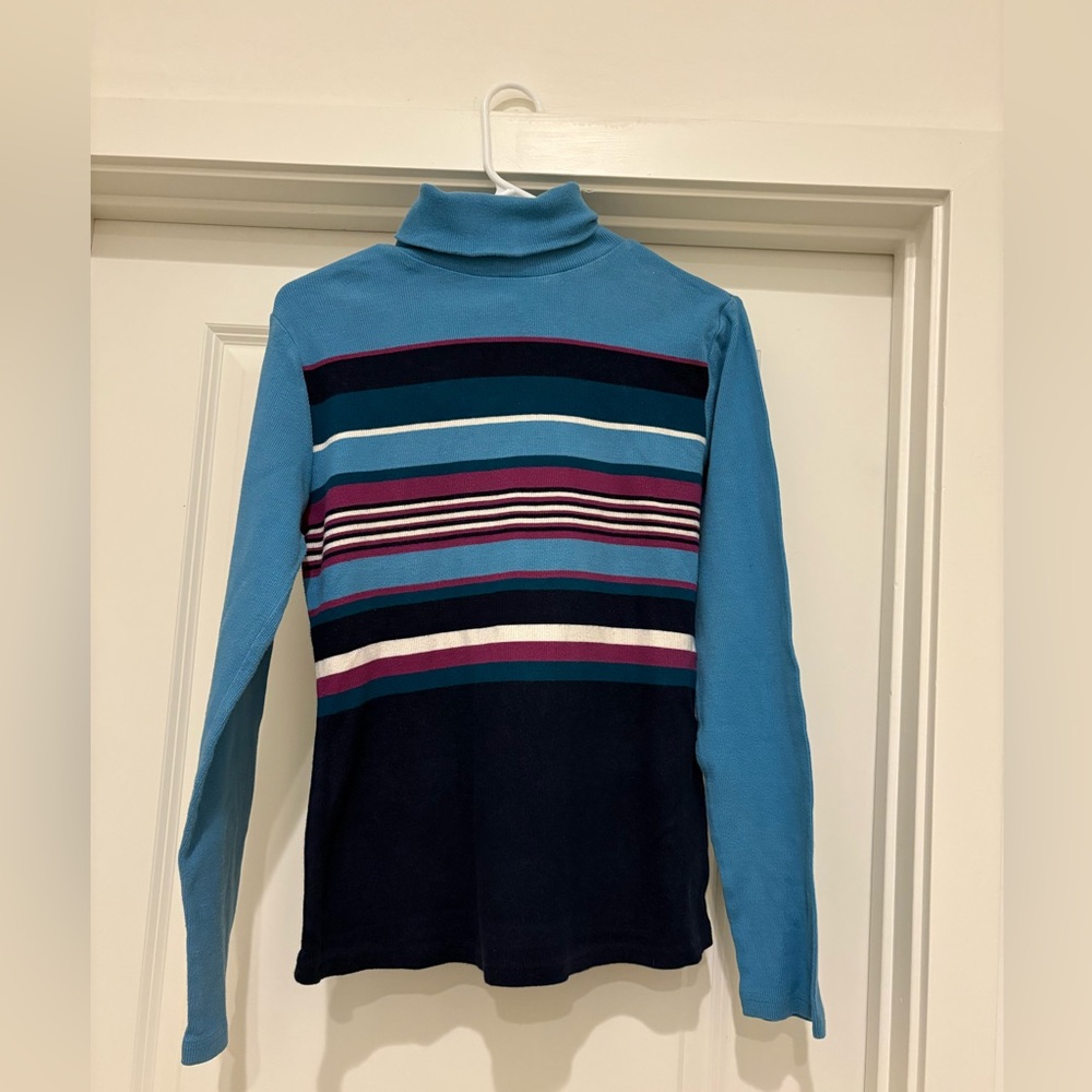 Striped Turtleneck Sweater - Blue and Black